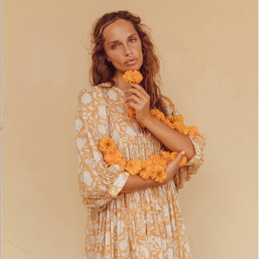 Daughters of India Kyra Mini Dress in Cumin, Size Small